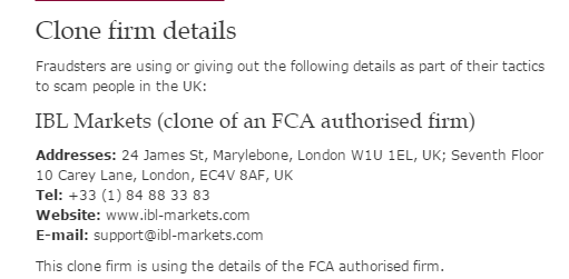 英国FCA警告盈透的克隆公司IBL Markets
