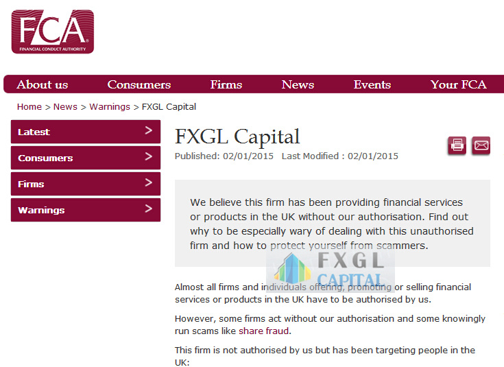 FCA警告FXGL Capital为克隆经纪商