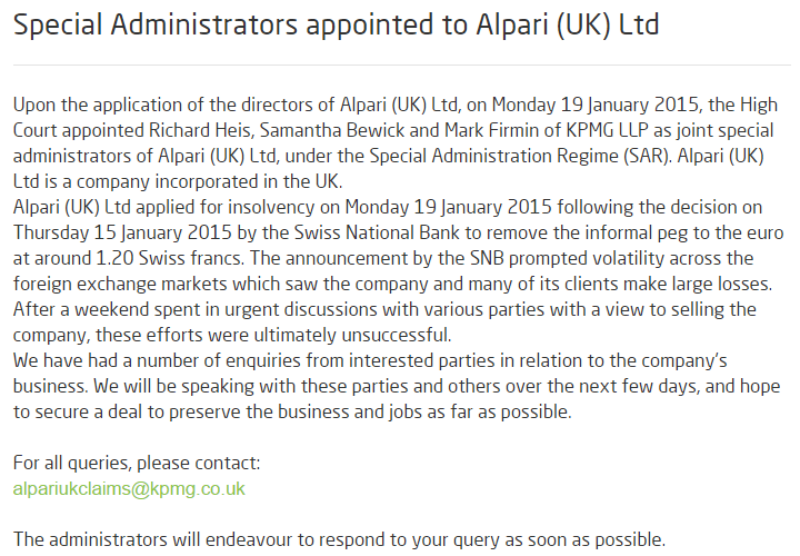 艾福瑞英国（Alpari UK）正式申请破产 将返还客户资金
