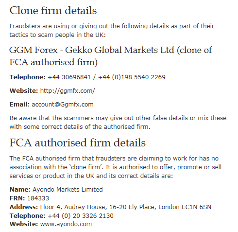 FCA对克隆公司GGM Forex发出警告