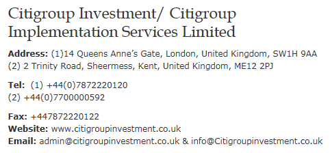 FCA警告未授权公司Citigroup Investment.png